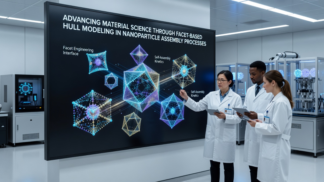 Detailed render of assembled nanoparticle clusters derived from facet hull calculations illustrating packing efficiency